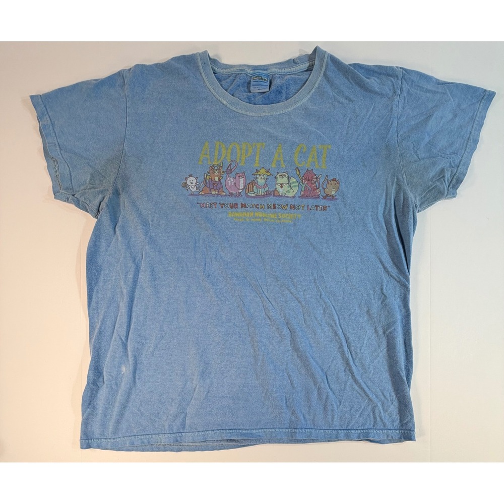 Crazy Shirts Hawaii Adopt A Cat Blue Hawaii Dyed Graphic T-Shirt XXL Blue Mens